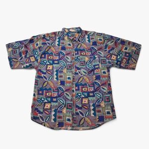 Vintage Laundromat Men's Button Down Shirt Multicolor 90s Abstract Print XL